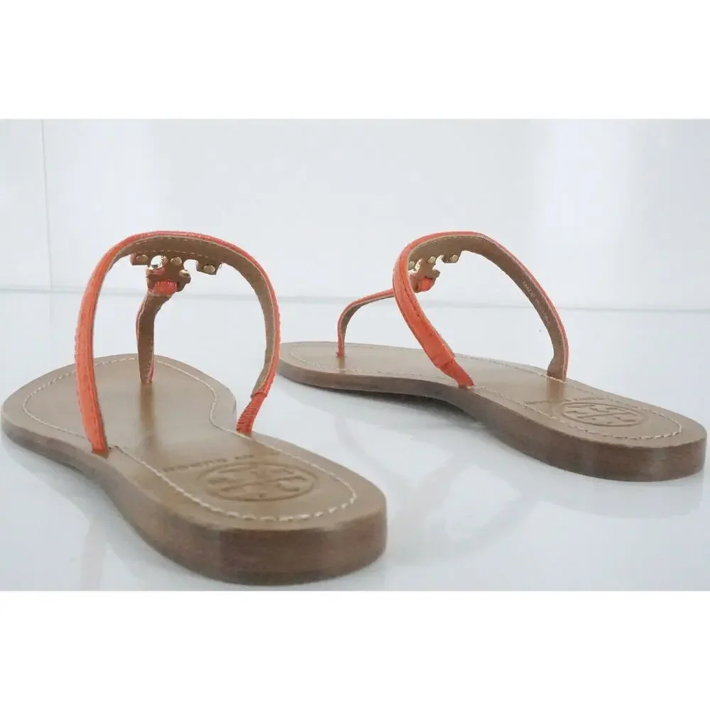 Tory Burch Strap Logo Thong Flip Flop Beach Slide Sandal Size 5 New $175 Orange